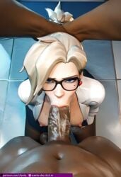 1boy 1girls absurdly_large_cock ai_generated angela_ziegler azataai big_breasts blizzard_entertainment blonde_female blonde_hair cheating_female cheating_wife chocolate_and_vanilla dark-skinned_male dark_penis dr._ziegler fumes handjob imminent_oral kneeling kneeling_oral_position mercy netorare ntr overwatch overwatch_2 pale-skinned_female smile steaming