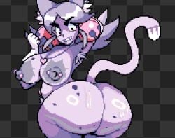 1girls alternate_version_available annoyed annoyed_expression armpit_hair armpits bells big_areola big_ass big_breasts cat_ears cat_tail catgirl deltarune green_eyes hogsegx mad_mew_mew nipple_piercing nipples pink_(deltarune) trans_woman transfem undertale