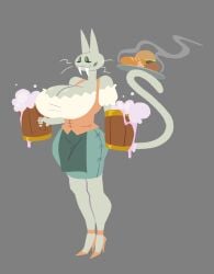 anthro barmaid beauty_mark beverage breasts captainmolasses cat fangs female food huge_breasts solo wide_hips