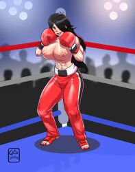 1girls areola areolae artist_name athletic athletic_female black_hair boots boxer boxing boxing_gloves boxing_ring boxing_stance breasts commission exhibition eyebrows eyelashes eyes female fighter fighting gabocaricaturas gloves hair hair_over_one_eye kickboxing legs light-skinned_female light_skin lips lipstick long_hair mature mature_female nail_polish nipples original original_character pinup red_boxing_gloves red_gloves sparring stockings thick_legs thick_thighs thighs topless topless_boxing topless_female voluptuous watermark wide_hips