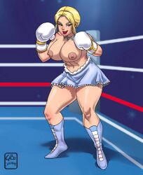 1girls alternate_version_available areola areolae artist_name athletic athletic_female blonde_hair boxer boxing boxing_gloves boxing_ring boxing_stance commission eyebrows eyelashes eyes female female_focus fighter first_porn_of_character fit fit_female francesca_laurent gabocaricaturas gloves hair hips human humanoid kinzie's_knockouts legs light-skinned_female light_skin lips lipstick necklace nipples original original_character red_lipstick shoes skirt thick_legs thick_thighs thighs toned toned_female topless topless_boxing topless_female voluptuous watermark white_boxing_gloves white_gloves wide_hips