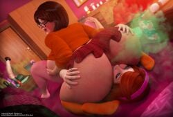 2girls 3d 3d_(artwork) ass_grab auburn_eyes auburn_hair big_ass big_breasts blush breast_grab chubby closed_eyes curvy daphne_blake facesitting fart fart_fetish farting farting_in_face female female_only freckles glasses green_eyes hanna-barbera huge_ass lesbian licking looking_back looking_pleasured nail_polish orange_hair rasmus-the-owl red_hair redhead rimming rimming_female scooby-doo skirt socks stockings sweater thick_thighs tongue velma_dinkley wide_hips yuri