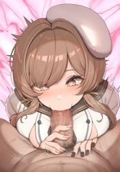 1boy 1girls 2d 2d_(artwork) blowjob bready_(nikke) fellatio goddess_of_victory:_nikke heart-shaped_pupils