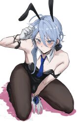 1boy arashi artist_request blue_eyes blue_hair blush bulge bunny_ears bunnysuit edmond_(nu:_carnival) embarrassed femboy feminine_male girly glove gloves heavy_blush legs light_blue_eyes light_blue_hair nu:_carnival penis_bulge shy slutty_outfit tagme_(artist) thick thick_legs thick_thighs tie twink