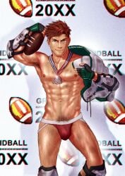 alex_mullner alphacheddar armpit_hair armpits arms_up covered_in_sweat jockstrap jockstrap_only knee_pads male male_focus male_only medal silver_medal solo solo_focus solo_male stardew_valley sweat sweaty sweaty_body underwear underwear_only