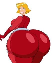 1girls big_ass big_breasts big_butt blonde_hair clover_(totally_spies) jumpsuit looking_back momiji_(artist) nervous tagme totally_spies
