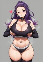 ai_assisted blow_kiss calvin_klein jiggling_breasts long_gloves long_socks massaging_breasts nabila_gele original_character purple_hair steamy_breath sweat