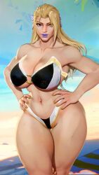 beach bikini blonde blonde_hair blue_eyes emma_frost emma_frost_(marvel_rivals) marvel marvel_rivals outdoors renanvp