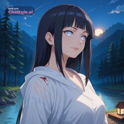 1girl absurdly_long_hair ai_assisted ai_generated anime_screencap black_hair blood_splatter campsite close_up clouds firelight flaccid_penis forest frowning high_quality hinata_hyuga juliet_sleeves kneeling leaning long_sidelocks long_sleeves looking_at_penis looking_down naruto night no_pupils outdoor outside river slight_smile standing sun trees upper_body white_dress white_eyes white_robe