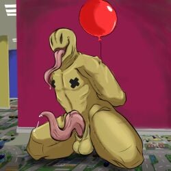 absurd_res backrooms_creature balls big_penis bodily_fluids carpet dripping entity entity_67 genital_fluids genitals hands_behind_back hi_res humanoid kneeling leaking_precum male monster musk penis precum precum_drip rexthenurse solo the_backrooms thick_thighs unknown_species