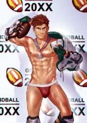 alex_mullner alphacheddar armpit_hair armpits arms_up covered_in_sweat jockstrap jockstrap_only knee_pads male male_focus male_only medal silver_medal solo solo_focus solo_male stardew_valley sweat sweaty sweaty_body underwear underwear_only
