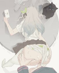 2d 2d_(artwork) bent_over bent_over_table blade_(honkai:_star_rail) cat clothed_sex cum cum_on_ass cup elio_(honkai:_star_rail) firefly_(honkai:_star_rail) gnarlypzofbread hand_on_ass holding_own_ass meme motion_lines panties panties_aside phone sex sex_from_behind simple_background spilled_liquid table table_sex thighhighs two_tone_panties vaginal vaginal_penetration vaginal_sex