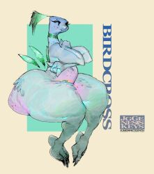 anthro avian female freckles huge_ass jg_genesiskeys solo text thick_thighs wide_hips