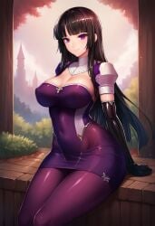 ai_generated big_ass civitai huge_breasts impossible_clothes kamori_sayaka latex_clothing latex_gloves latex_legwear latex_thighhighs nun nun_outfit purple_bodysuit rindou_aya_style shiny_clothes voluptuous