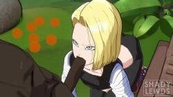 1boy 1girls 3d 3d_(artwork) 4k absurd_res android_18 animated areolae ass blonde_female blonde_hair blowjob blue_eyes butt dark-skinned_male dark_skin dragon_ball duo duo_focus fellatio hi_res highres interracial kassioppiava large_penis light-skinned_female light_skin long_penis looking_at_viewer looking_up medium_breasts medium_hair nipples no_bra oral oral_sex pale-skinned_female shadylewds shirt shirt_lift shirt_up short_hair shounen_jump sound sound_effects tagme thick_thighs video wide_hips