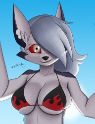 1girls anthro big_breasts bikini bikini_top canid canid_demon canine creatiffy hair_over_one_eye hellhound helluva_boss humanoid loona_(helluva_boss) red_sclera vivienne_medrano