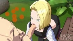 1boy 1girls 3d 3d_(artwork) 4k absurd_res all_fours android_18 animated areolae ass blonde_hair blowjob blue_eyes butt deep_blowjob dragon_ball dragon_ball_fighterz duo duo_focus fellatio hands-free hi_res highres kassioppiava large_penis light-skinned_female light_skin long_penis looking_at_viewer looking_up medium_breasts medium_hair nipples no_bra oral oral_sex pale-skinned_female petite shadylewds shirt shirt_lift shirt_up short_hair sound sound_effects thick_thighs video wide_hips