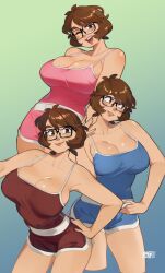 big_breasts breasts brown_hair female female_only glasses light-skinned_female snowcie snowciel tagme