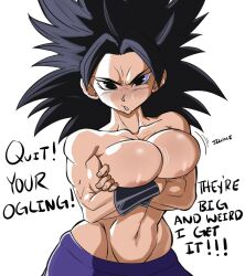 1girls angry angry_at_viewer angry_face areola_slip areolae big_breasts breasts caulifla covered_nipples dragon_ball female female_only female_saiyan nipple_slip nipples no_bra pseudocel solo solo_female topless universe_6/universe_7 universe_6_saiyan/universe_7_saiyan