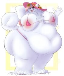 1girls anthro big_belly big_breasts bikini breasts canine female female_only furry huge_belly kibblesyourbits overweight_female solo sunglasses tagme white_fur