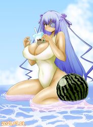 barasuishou beach big_ass female huge_breasts itini-sanshi purple_hair rozen_maiden swimsuit tagme water watermelon