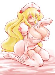 alternate_costume blonde_hair cleavage eyepatch female gloves huge_breasts itini-sanshi kirakishou long_hair nurse rozen_maiden tagme yellow_eyes