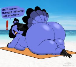 anthro ass avian beach big_butt bird female galliform huge_butt hyper hyper_butt lxndxntxwn mature_female phasianid seaside solo tacchina_congrandeculo turkey