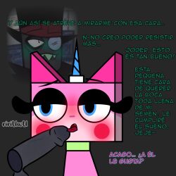 black_hat_(villainous) blue_eyes blush female half-closed_eyes licking_penis penis pink_skin tagme unikitty unikitty! villainous