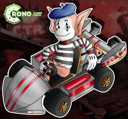 1boy 3d_background activision alien ass beret bodypaint bottomless clothed clothing crash_(series) crash_nitro_kart crash_team_racing_(series) cronoart erect_penis erection face_paint genitals gloves handwear hat headgear headwear hi_res humanoid humanoid_pointy_ears kart male male_only mime penis screencap_background shirt small_norm smile solo sweater topwear vehicle video_games