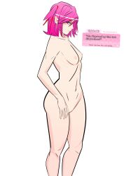 1girls doki_doki_literature_club english_text female female_only goddamnart1 looking_at_viewer naked natsuki_(doki_doki_literature_club) no_clothes nude pink_hair pink_text_box small_chest solo text text_box