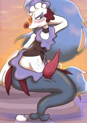 absurd_res anus bering_(screamoshaymin) blush genitals hi_res male male_primarina nintendo penis pokémon_(species) pokemon presenting primarina screamoshaymin sunset tapering_penis video_games water