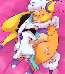 absurd_res after_sex altaria bodily_fluids cuddling cum female fur genital_fluids hi_res hybrid legendary_pokemon male male/female nico_(screamoshaymin) nintendo no_humans pokémon_(species) pokemon pokemon_(species) raichu screamoshaymin shaymin video_games white_body white_fur