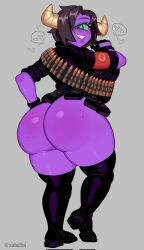 1girls ass big_ass big_butt bubble_ass bubble_butt butt curvy cyclops dat_ass fat_ass female female_only heavy_(team_fortress_2) horns huge_ass huge_butt large_ass looking_at_viewer looking_back original original_character purple_body purple_skin short_hair smile solo solo_female team_fortress_2 thick thick_ass thick_thighs thighhighs voluptuous wide_hips xabelha