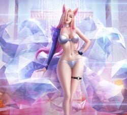 9_tails ahri alternate_costume alternate_hair_color alternate_hairstyle animal_ear_fluff animal_ears animal_girl big_breasts blonde_hair breasts busty child_bearing_hips cleavage clothing crystal_tail curvaceous curves curvy curvy_body curvy_female curvy_figure curvy_hips eyelashes eyeliner eyeshadow facial_markings female fluffy fluffy_ears fox fox_ears fox_girl fox_tail hips hourglass_figure humanoid inner_ear_fluff k/da_ahri k/da_series kemonomimi kitsune large_breasts league_of_legends light-skinned_female light_skin lips lipstick long_hair multiple_tails nine_tailed_fox pale-skinned_female pale_skin pose posing riot_games tail thighs vastaya video_games wickellia yellow_eyes