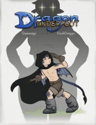 boots clothed comic dakka_(gummigo) dragon dragon_humanoid dragon_underfoot dragon_wings duskdragyn female gloves gummigo male scales shirtless shirtless_male talos_(gummigo) topless_male wings