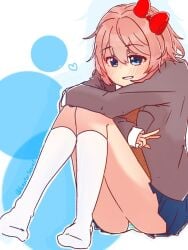 5_fingers blue_eyes blue_skirt doki_doki_literature_club heart just_sayori kentylevel panchira panchira_(sitting) panties panty_peek pantyshot pantyshot_(sitting) sayori_(doki_doki_literature_club) skirt strawberry_blonde_hair twitter_username