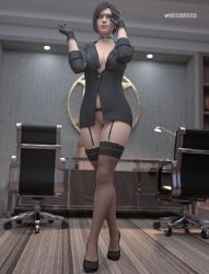 1girls 3d 3d_(artwork) ada_wong ada_wong_(adriana) asian asian_female black_garter_belt black_garter_straps black_gloves black_high_heels black_stockings bottomless business_attire business_suit capcom choker cleavage clitoral_hood clitoris female female_only garter_belt garter_straps glasses gloves human lace_gloves lace_stockings masterbaiter3d no_bra no_panties office_lady resident_evil resident_evil_2 resident_evil_2_remake solo solo_female stockings unprofessional_behavior