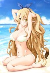 beach bikini bikini_bottom bikini_top breasts cleavage disgaea disgaea_5 iwasi_r large_breasts liezerota lion_tail nippon_ichi_software sea seaside thighs