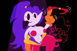 anthro atonxd48 big_breasts breasts cosplay crossover female needlemouse_(character) needlemouse_(series) panties purple_fur red_eyes sarah_henderson_(needlemouse) shantae shantae_(cosplay) shantae_needlemouse smooth_fur sonic.exe sonic_(series)