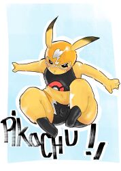 :< anthro anthrofied big_ass big_butt bulge clothed clothing cosplay_pikachu femboy fur furry furry_only girly male male_only nintendo pikachu pikachu_libre pokémon_(species) pokemon raburesu_ rule_63 small_penis solo text thick thick_thighs