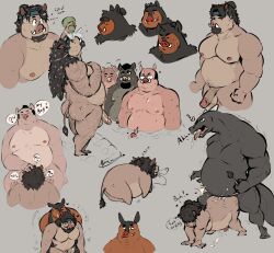 2022 anthro balls belly big_belly black_body bodily_fluids brown_body cum duo erection eyewear genital_fluids genitals glasses hi_res male male/male male_only mammal moobs musclegut nintendo nipples orange_body overweight overweight_male penis pignite pokémon_(species) pokemon pure_command sex solo suid suina sus_(pig) video_games wild_boar