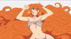 bandages body_freckles covered_breasts covered_nipples curly_hair ginger ginger_hair huge_hair nisego orange_eyes orange_hair original pointy_ears tagme very_long_hair wonhan_(nisego)