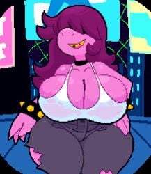 4_fingers animated anthro belly belly_button big_ass big_breasts bouncing_breasts cleavage cleavage_overflow curvaceous curvy deltarune eyes_covered hair_over_eyes hand_on_hip huge_ass huge_breasts huge_thighs jeans large_ass large_breasts massive_breasts massive_thighs no_sound pink_skin pinkanimations pixel_art purple_skin reptile ripped_jeans ripped_pants scalie scalie_humanoid sharp_teeth somescrub susie_(deltarune) tank_top thick thick_ass thick_thighs thighs undertale_(series) video wide_hips