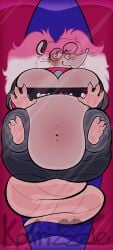 3_toes 4_fingers anthro anthro_only belly_piercing furry furry_only kafrizzzle no_humans squish squished squished_breasts swirly_eyes