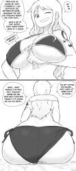 bikini faceless_male female giantess gtstamago huge_ass huge_breasts larger_female male micro_in_cleavage micro_in_underwear micro_on_macro monochrome multiple_panels nami one_piece size_difference smaller_male smirk smothering sweat text