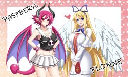 2girls aged_up angel angel_wings breasts cleavage demon demon_girl demon_horns demon_tail demon_wings disgaea disgaea_1 disgaea_3 disgaea_4 flonne large_breasts midriff nippon_ichi_software raspberyl the-sinnerz