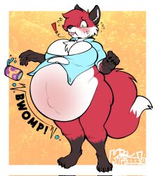 anthro anthro_only belly big_belly breasts expansion furry furry_only inflation kafrizzzle no_humans one_eye_closed ready_to_pop red_body red_fur soda soda_inflation standing