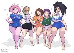 5girls ass barefoot big_ass big_breasts black_eyes black_hair black_sclera blonde_female blonde_hair brown_eyes brown_hair catolica cobreloa colo_colo el_rincon_de_amber female female_only football football_uniform himiko_toga horn kyoka_jiro looking_at_viewer mina_ashido momo_yaoyorozu my_hero_academia ochako_uraraka pale-skinned_female pale_skin pink-skinned_female pink_hair pink_skin purple_hair santiago_wanderers soccer soccer_uniform tagme thick_thighs u_de_chile universidad_catolica_de_chile universidad_de_chile white_background yellow_eyes