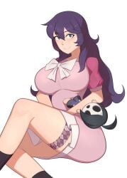 1girls 2022 allister_(pokemon) bare_legs barleyshake big_breasts breasts commission doll hex_maniac light-skinned_female onion_(pokemon) pale-skinned_female pokemon pokemon_ss pokemon_xy purple_hair solo solo_female