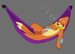 animal_genitalia balls blush buizel closed_eyes erect_while_sleeping erection fur furry furry_only genitals hammock hi_res kai_(mr.smile) male male_only mr._smile mr.smile nintendo penis pokémon_(species) pokemon semi-anthro sheath sleeping solo sound_effects tail video_games zzz